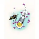 broken light bulb, with some cherry flowers blooming from it, three bees flying around tattoo design idea