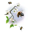 broken light bulb, with some cherry flowers blooming from it, three bees flying around tattoo design idea