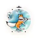 fox running with grace on a clock tattoo design idea