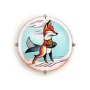 fox running with grace on a clock tattoo design idea