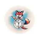 fox running with grace on a clock tattoo design idea