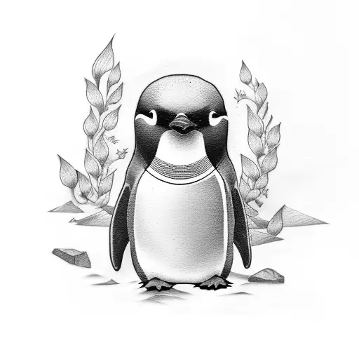 A tattoo of a penguin wearing a Greek laurel wreath, combining your love for penguins and Greek culture tattoo design idea