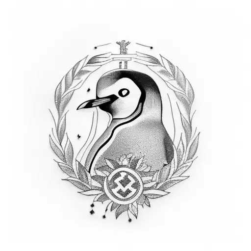 A tattoo of a penguin wearing a Greek laurel wreath, combining your love for penguins and Greek culture tattoo design idea