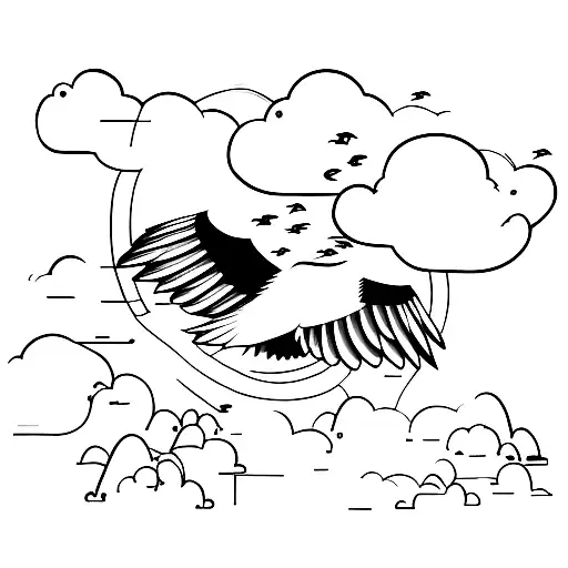 brave birds fly through clouds tattoo design idea
