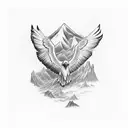 A majestic eagle soaring above a mountain range, symbolizing the client's entrepreneurial spirit tattoo design idea
