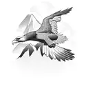 A majestic eagle soaring above a mountain range, symbolizing the client's entrepreneurial spirit tattoo design idea