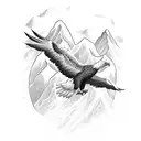A majestic eagle soaring above a mountain range, symbolizing the client's entrepreneurial spirit tattoo design idea