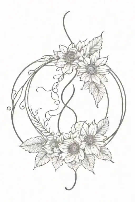 Unalome tattoo with:  Sunflower, Angel wings, Rose, Infinity sign, White dove, Archery Bow  tattoo design idea
