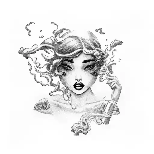 stoned girl holding a cigaret with the smoke representing Paris by night tattoo design idea