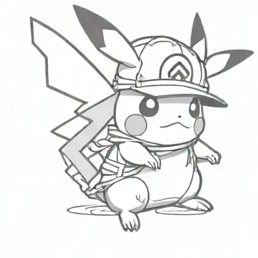 un Pikachu con el sombrero de Luffy de one piece y la bandana de naruto tattoo design idea