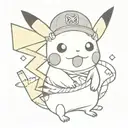 un Pikachu con el sombrero de paja de Luffy de one piece y la bandana de naruto tattoo design idea