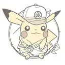 un Pikachu con el sombrero de paja de Luffy de one piece y la bandana de naruto tattoo design idea