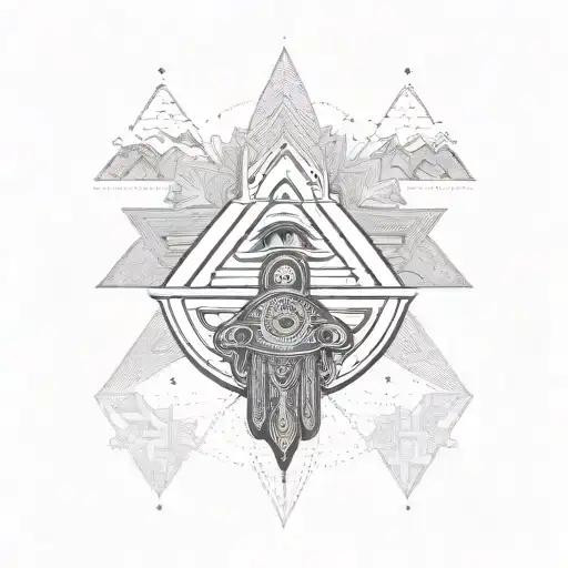 snowboarding, hamsa hand, eye of Horus,mountains  tattoo design idea