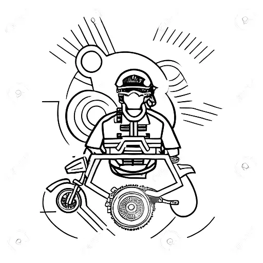A realistic tattoo of a mechanic working on a dirtbike with coding symbols incorporated into the background tattoo design idea