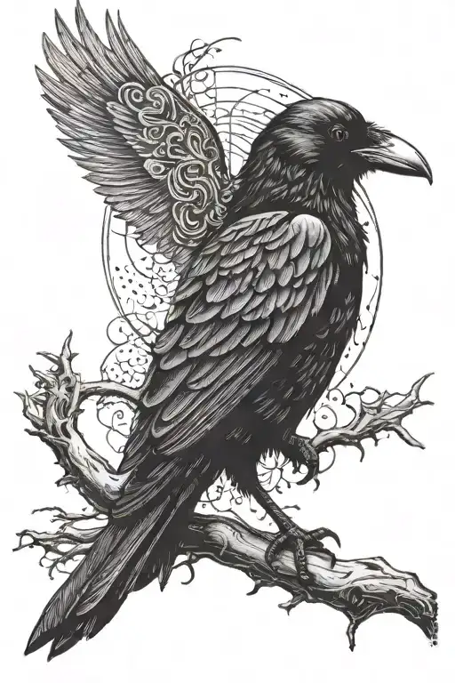 gothic Raven perched tattoo design idea