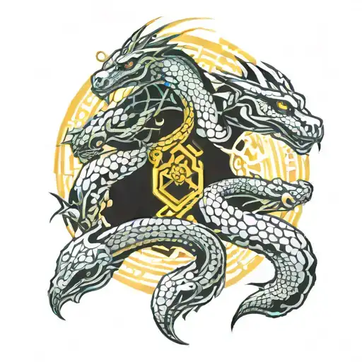Tattoo of two male best friends in old school style, make it like a dragon and a snake tattoo design idea