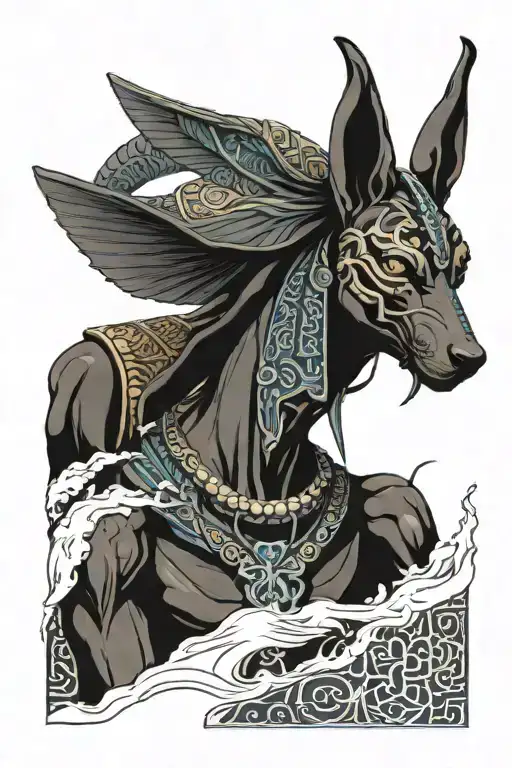 anubis holding egyptian cross tattoo design idea
