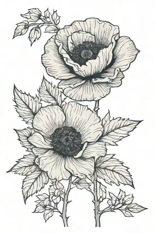 poppy flower, Rowan tree, arrow tattoo design idea