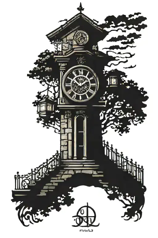 Tattoo with roman numeral clock stairway to heaven and dad waving from the gates tattoo design idea