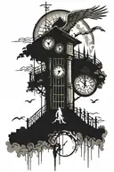 Tattoo with roman numeral clock stairway to heaven and dad waving from the gates tattoo design idea