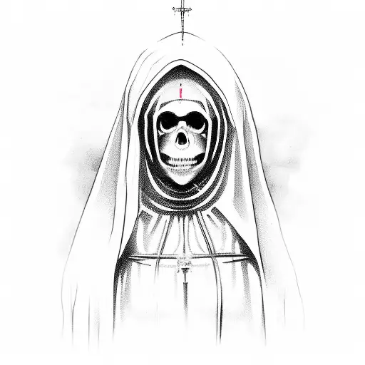 the Virgin Mary, creepy, cyberpunk, skull, wires, metal\ tattoo design idea