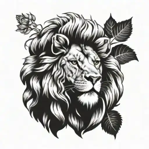 august and january birth flower with lion head  tattoo design idea