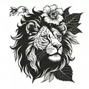 august and january birth flower with lion head  tattoo design idea
