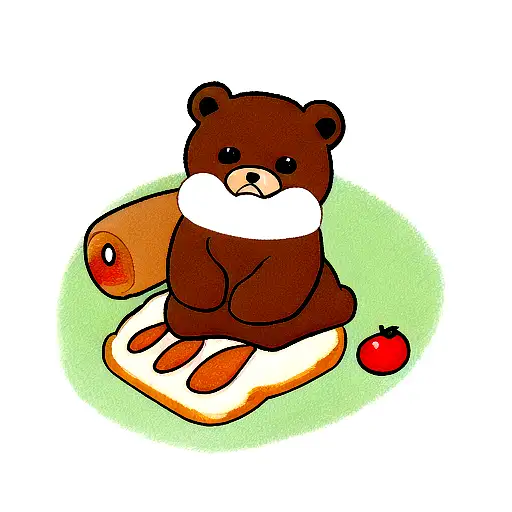 Cute cartoon Brown bear between Ban Mi cartoon bread with fillings and make it cute  tattoo design idea
