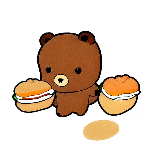 Cute cartoon Brown bear between Vietnamese Ban Mi cartoon bread with fillings and make it cute  tattoo design idea