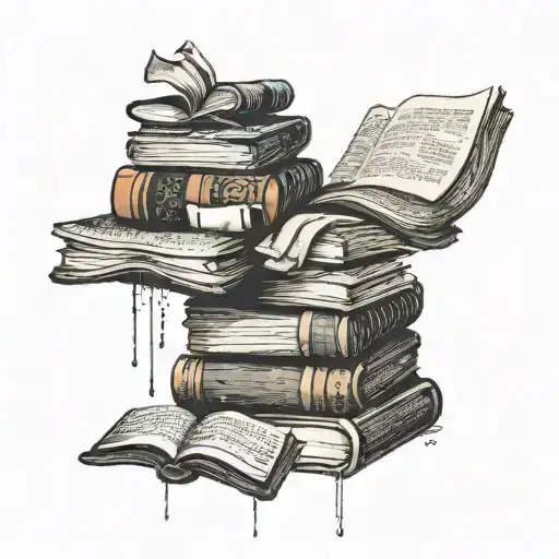 A stack of classic literature books with computer code flowing out of them, representing the client's love for both reading and coding tattoo design idea