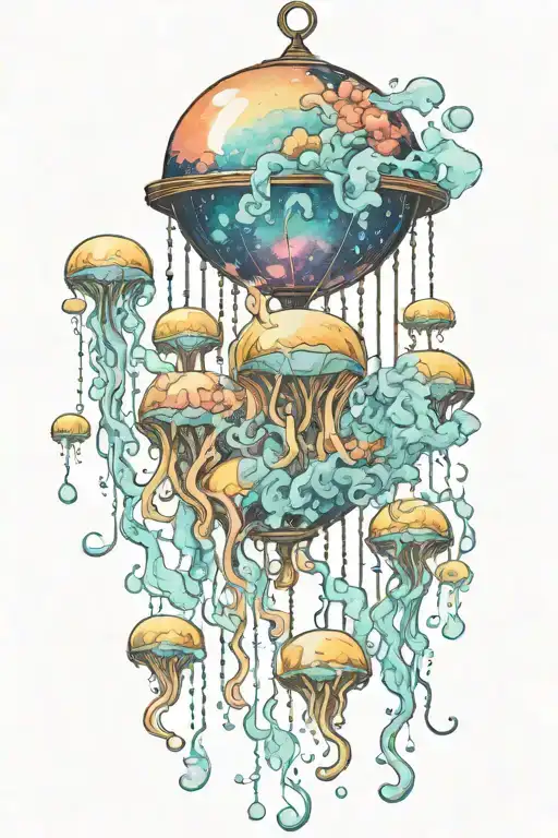gentle hanging diammonds moon galaxy chandelier jellyfish bubbles tattoo design idea