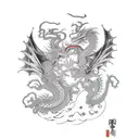 dragon and samurai fighting  tattoo design idea