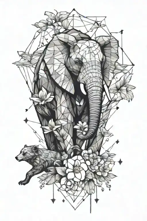 bear eagle elephant geometric floral with constellation tattoo design idea