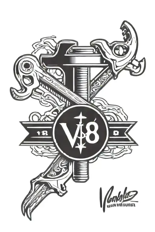 mechanics wrench crossed over v8 symbol tattoo design idea