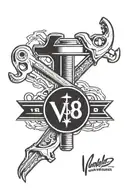 mechanics wrench crossed over v8 symbol tattoo design idea