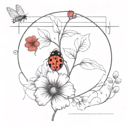 Black and red flowers with ladybug and crossword puzzle  tattoo design idea
