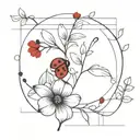 Black and red flowers with ladybug and crossword puzzle  tattoo design idea