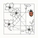Black and red flowers with ladybug and crossword puzzle  tattoo design idea