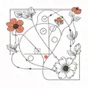 Black and red flowers with ladybug and crossword puzzle  tattoo design idea