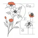 Black and red flowers with ladybug and crossword puzzle  tattoo design idea