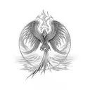 A phoenix rising from the ashes with the symbol of the One Ring from Lord of the Rings tattoo design idea