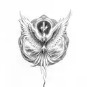 A phoenix rising from the ashes with the symbol of the One Ring from Lord of the Rings tattoo design idea