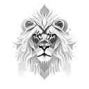 A majestic lion standing in front of a medieval castle tattoo design idea