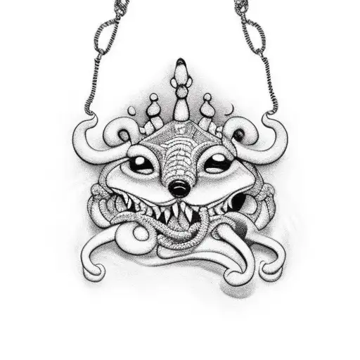 black and white chain hangs down and has a cornicello and mano cornuto on it tattoo design idea