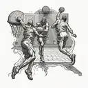 A basketball court surrounded by Italian marble statues underwater tattoo design idea
