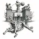 A basketball court surrounded by Italian marble statues underwater tattoo design idea