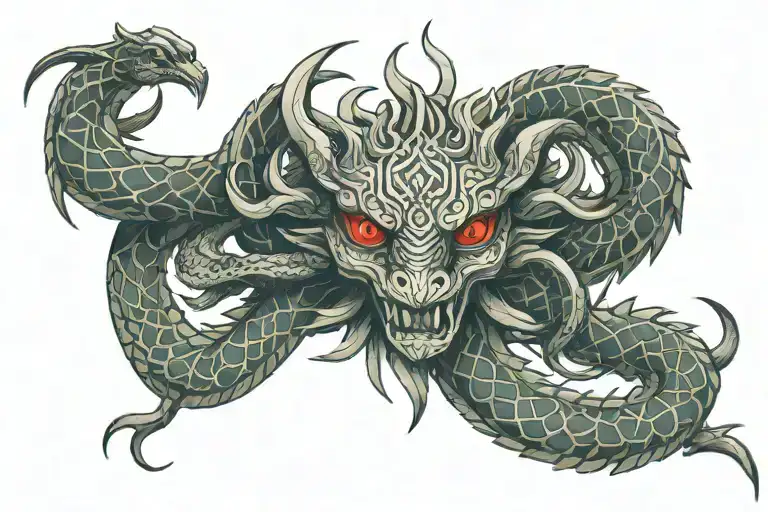 red-eyed Medusa, snake, dragon, fighter, warrior  tattoo design idea