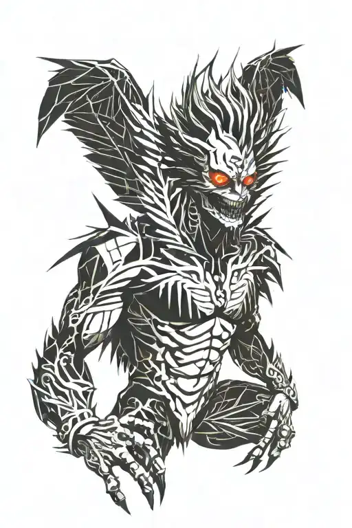 Ryuk full body with wings spread wide tattoo design idea