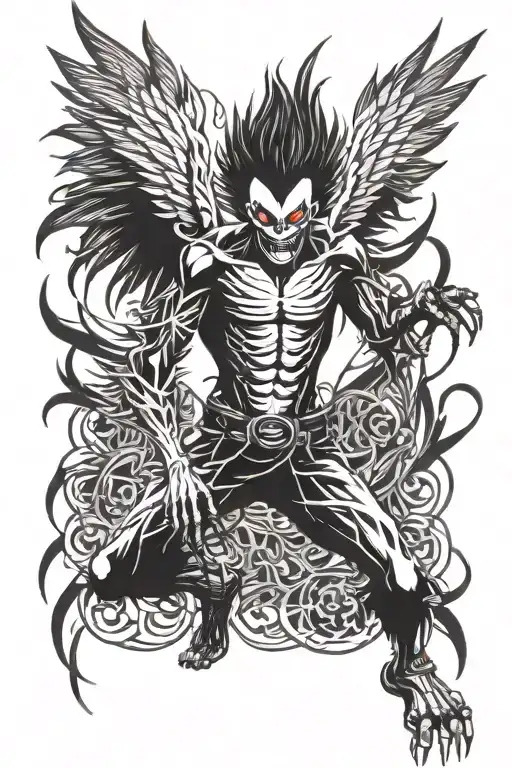 Ryuk full body with wings spread wide tattoo design idea