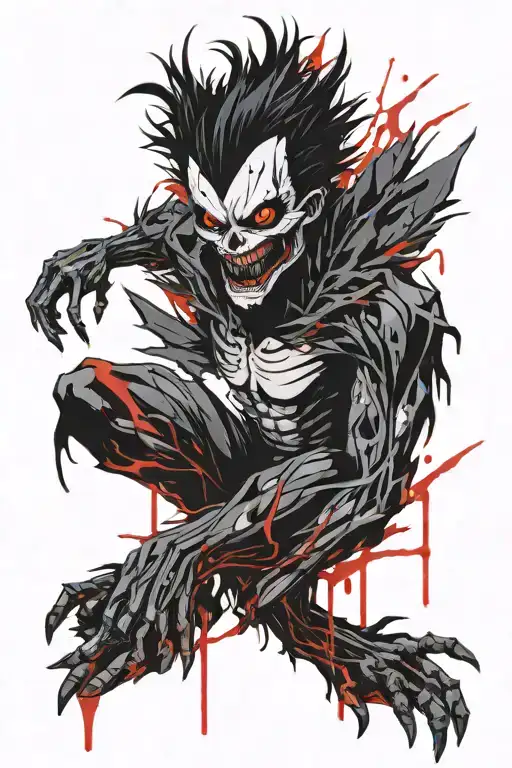 Ryuk full body with wings spread wide tattoo design idea